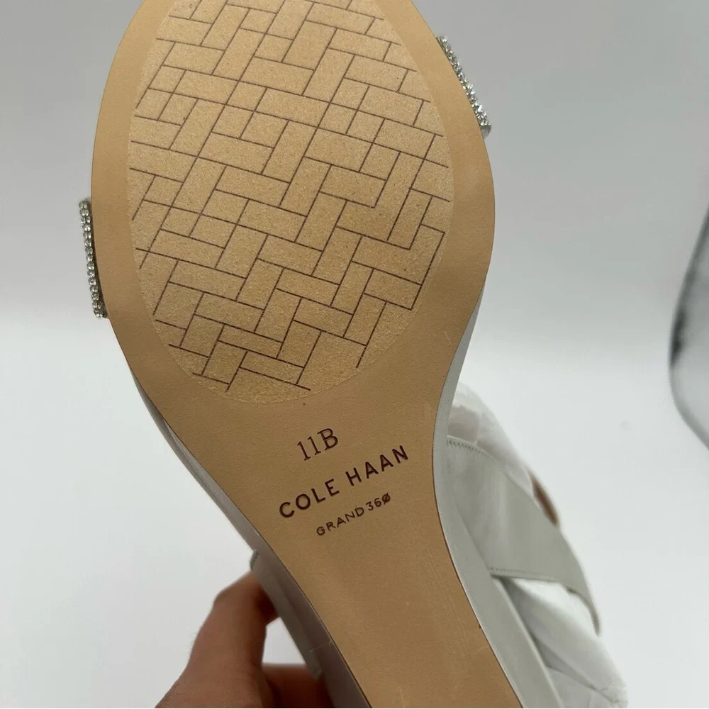 New Cole Haan women’s Josie wedge sandals crystal/gray satin 11 B